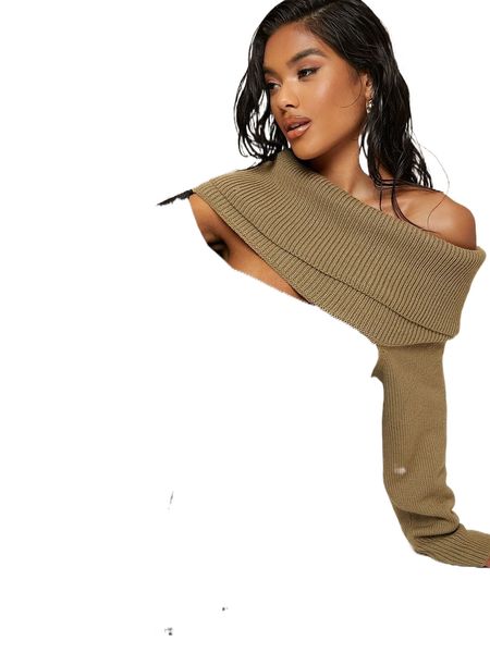 

ribbed foldover off-the-shoulder cutout sweater w28e#, White;black