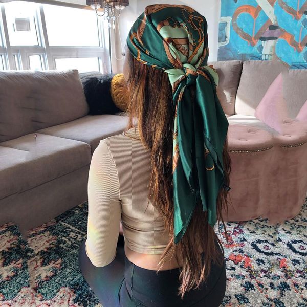 

silk hair scarf scarfwomen summer satin headscarf foulard bandana cheveux soft neckerchief hijab for ladies, Blue;gray