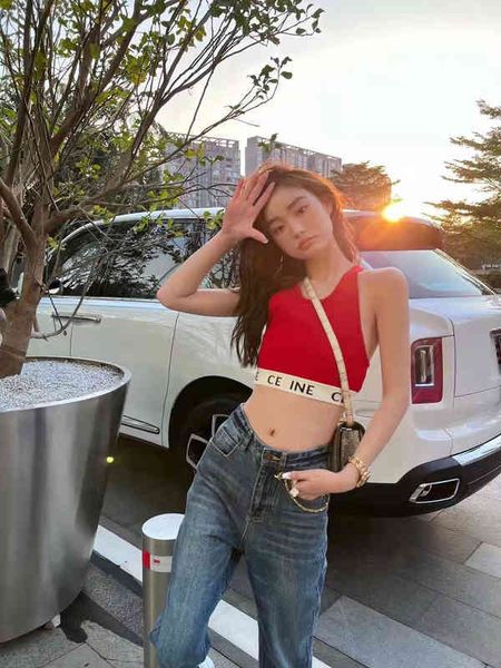 

ce home jacquard webbing 2022 spring summer suspender vest women's color contrast versatile short slim bottomed fashion, White