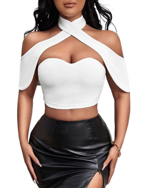 

cold shoulder crop p3pv#, White