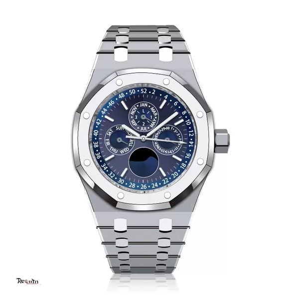 

u1 men's luxury automatic mechanical watch royal requin silver white stainless steel case oak series 26579cb.oo.1225cb.01 blue multifun, Slivery;brown