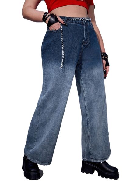 

plus ombre wide leg jeans 81wi#, Blue