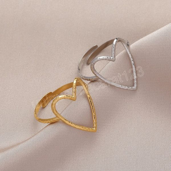 

fashion gold silver color hollow heart ring for women girl jewelry stainless steel adjustable opening finger rings