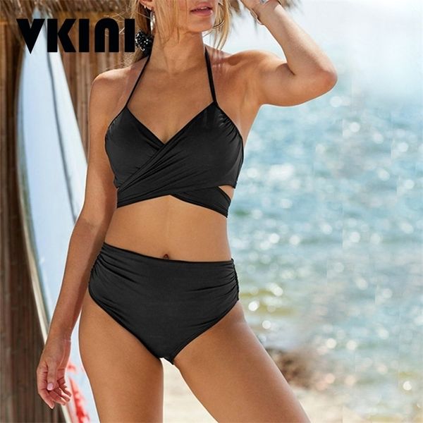 

cross bandage swimsuit push up bikini women high waist bikini set summer swimwear female halter bathing swim suit 220504, White;black