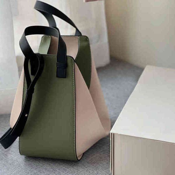 

high capacity tote bags women contrasting colors handbag shoulder leather designer brand crossbody female hammock shape purses 220323