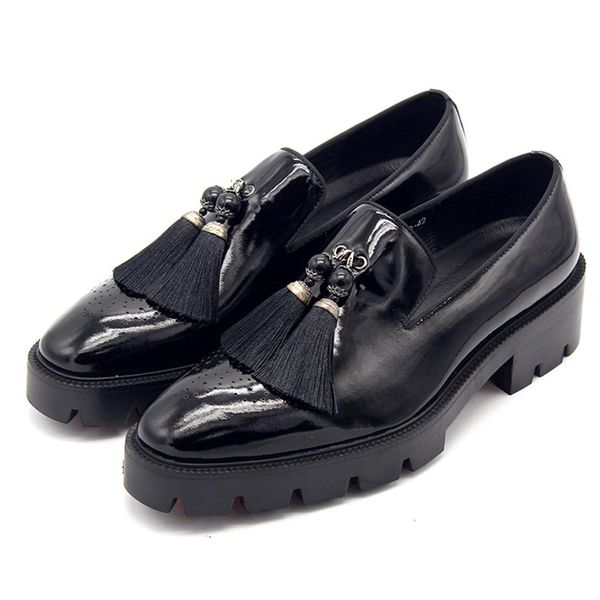 

handmade red sole cowhide tassel loafers male wedding dress shoes british style men formal business oxfords homre moccasins278r, Black