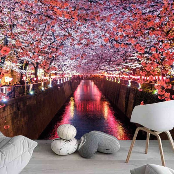 Tapeçaria de cerejeira japonesa tapeçaria bohemian panorama papel de parede Decorações Decorações da sala de estar Tapiz J220804