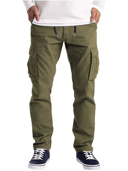 

men drawstring waist cargo pants k2av#, Black