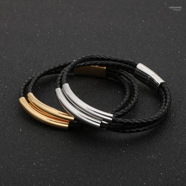 Braccialetti con ciondoli HaoYi Bracciale in pelle da uomo in acciaio inossidabile Acciaio / Colore oro Trend Punk Gioielli intrecciati a tre fili Rodn22