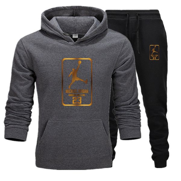 

men's tracksuit letter print fleece tracksuit fashion men's jogging fitted outfit pollover hoodie 2-pack basketball apparel, Gray