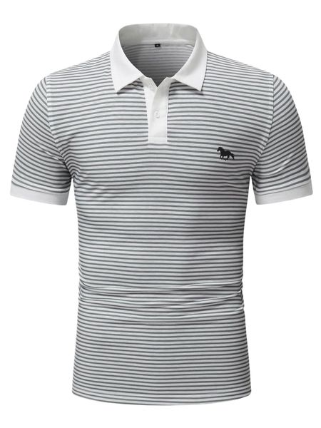 

men striped & horse print polo shirt k2g8#, White;black