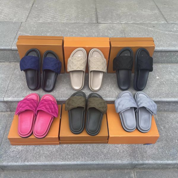 

men women 2022 pool pillow slippers comfort sandals summer velcro slippers seaside travel home rubber sole siz shoe''louise'&, Black