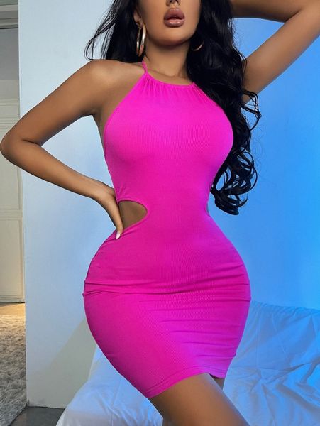 

sxy cut out tie backless halter bodycon dress j0ej#, Black;gray