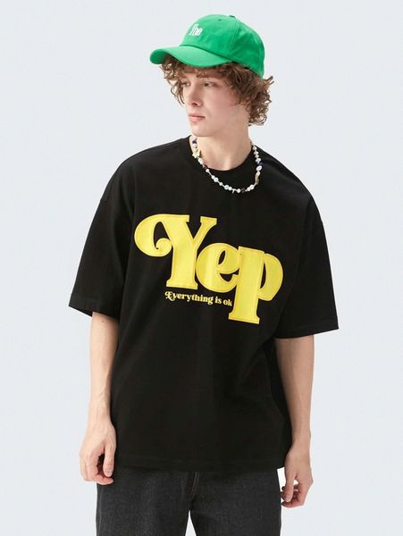 

men drop shoulder letter pattern tee e7qz#, White;black