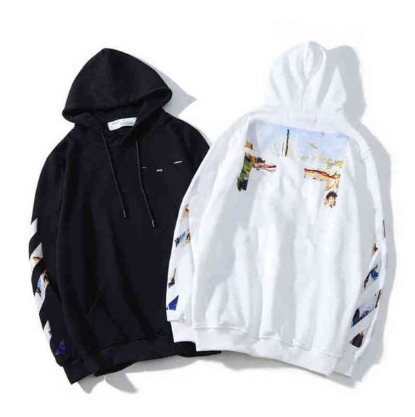

classic mens luxury offs sweatshirts brand hoodie designers letter pullover back oil paint arrow x men women hoodies black white jacket 8li