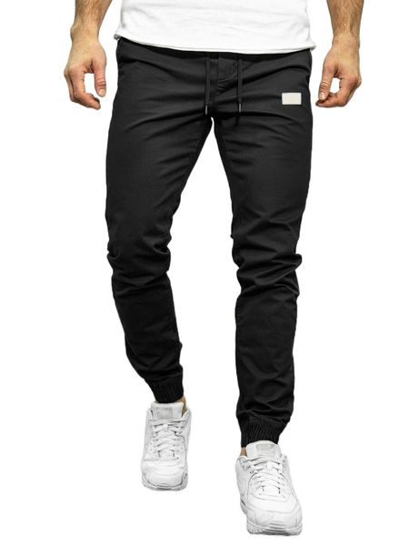 

men patched detail drawstring waist joggers 81r1#, Black