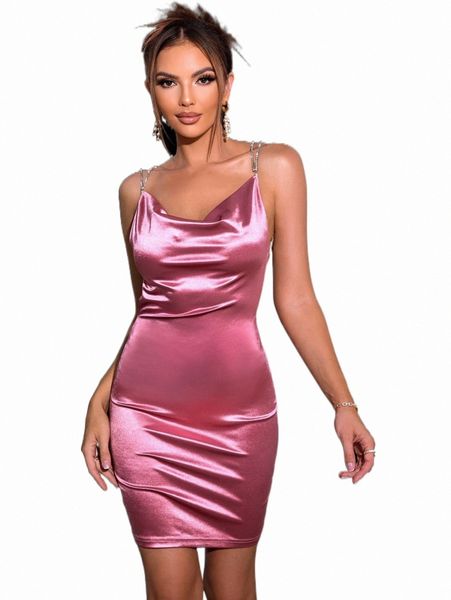 

joyfunear rhinestone strap draped satin bodycon dress e8sy#, Black;gray