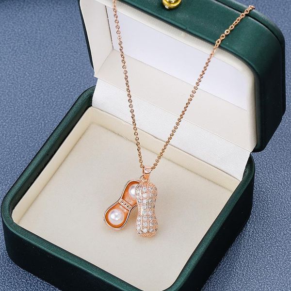 Anhänger Halsketten Koreanische Mode Rose Gold Erdnuss Perle Halskette Für Frauen Trendy All-match Edelstahl Schmuck Kragen GirlPendant