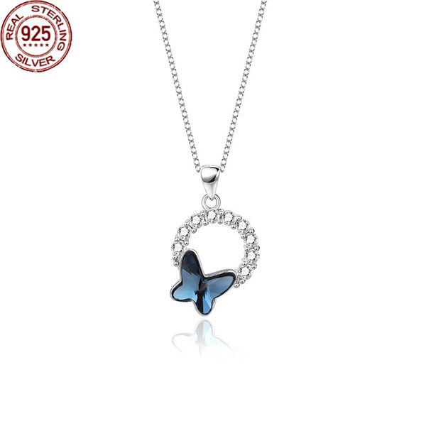 

austrian crystal s925 sterling silver butterfly necklace female popular purple light magic pendant clavicle chain korean style