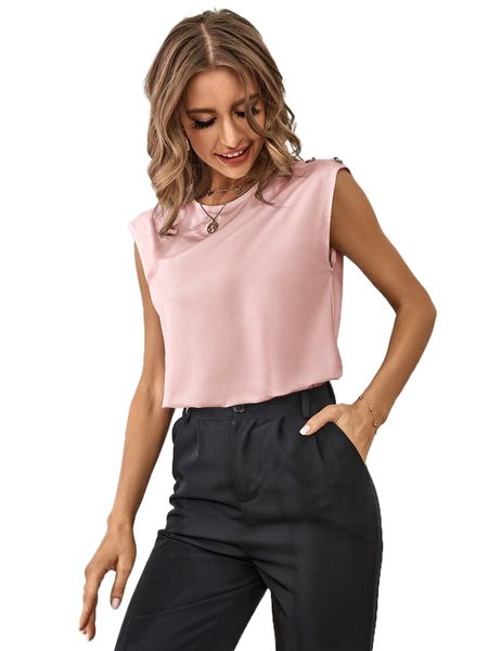 

solid button detail tank o27v#, White
