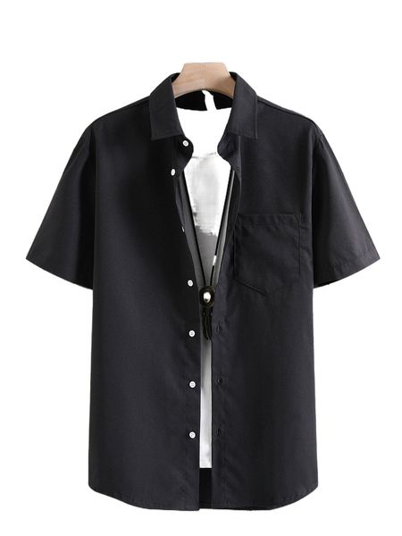 

men solid patched pocket shirt without tee l2l3#, White;black