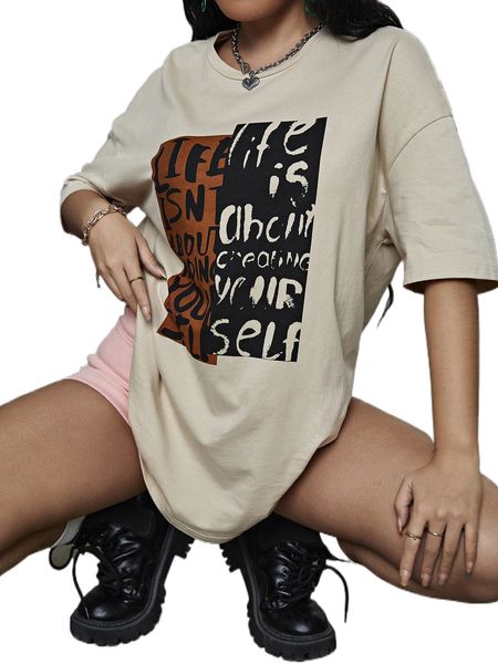 

sxy slogan graphic drop shoulder tee l1ax#, White
