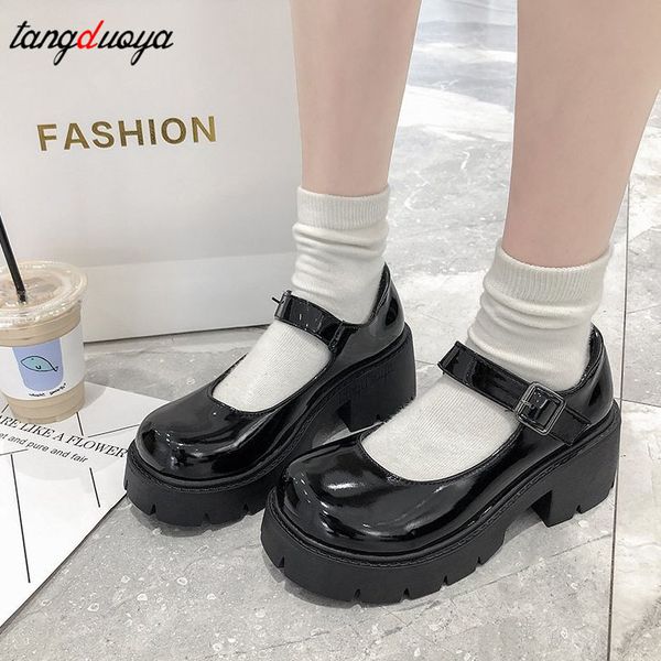 Kadın platformu topuk lolita ayakkabı Japon tarzı Mary Janes Vintage Girls High Topuk Öğrenci Siyah Pompalar