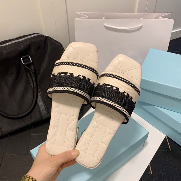 

2022 summer new style slippers sandals sliders triangular logo embroidered letters sponge one word with open-toe sandals 02, Black