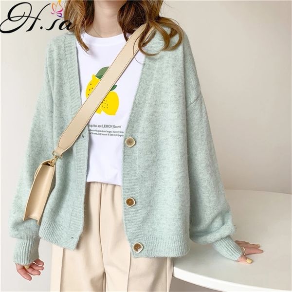 

h.sa women spring solid cashmere sweater coat chic korean style casual cardigans roupa jacket sueters mujer 220715, White