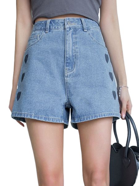 

dazy heart print straight leg denim shorts y7gn#, White;black
