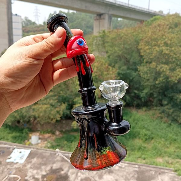 Creative 8,5 polegadas Black Galss Bong Gongys com pneu de decoração de globo ocular Perc 14mm Male Pipes de fumantes