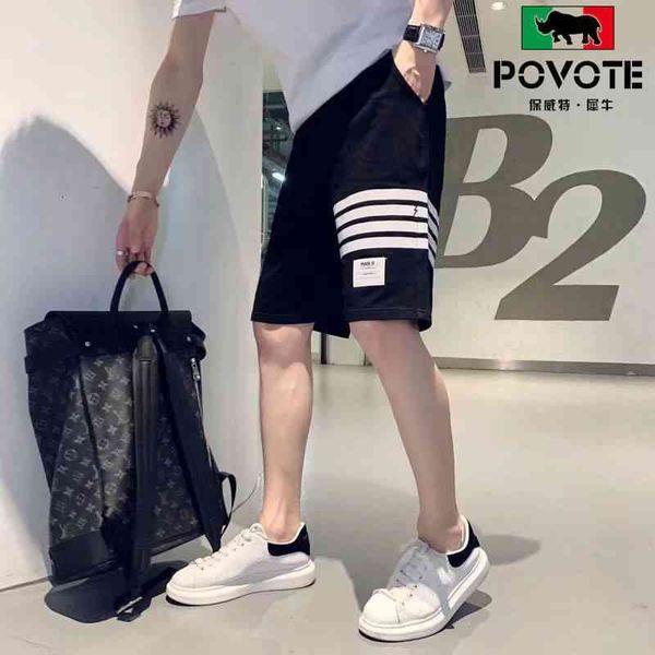 

men's shorts bowitt rhinoceros summer stripe 5-point trend loose straight tube casual versatile sports beach underpants, White;black