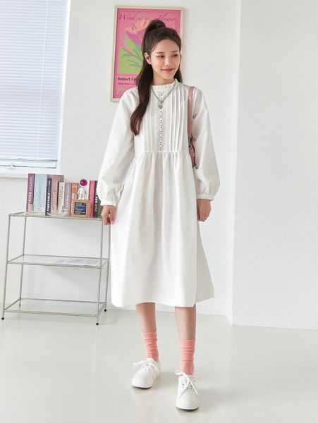 

dazy lace panel pleated front smock dress z4xp#, Black;gray