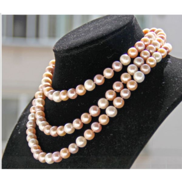 

48 inch 14k classic 9-10mm south china sea round multicolor pearl necklace, Silver