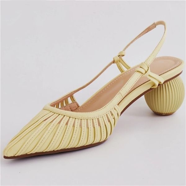 

arrivals women slingback fashion pumps hollow sandals female 5cm pu leather sweet pointed toe strange heels slip on 220611, Black