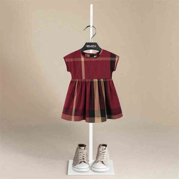 

baby girls dress princess plaid summer short sleeve simple cotton dress party birthday baptism dress for girl summer dresses g220506, Red;yellow