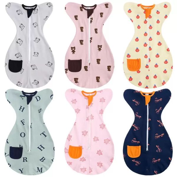 Neugeborenen Schlafsack Für Baby Swaddle Wrap Kid Tier Bär Brief Blätter Drucken Säuglingsschlafkleidung Stil Reißverschluss Kleinkind Kleid INS Baumwolle Kleiden Reißverschlusstasche