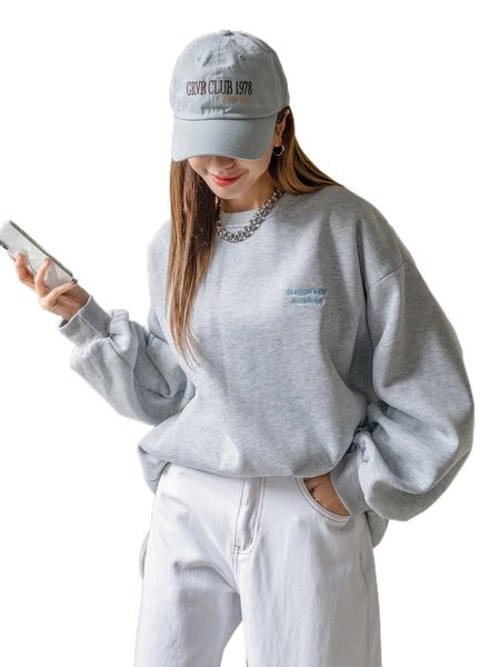 

dazy letter embroidery drop shoulder thermal pullover 27hc#, Black