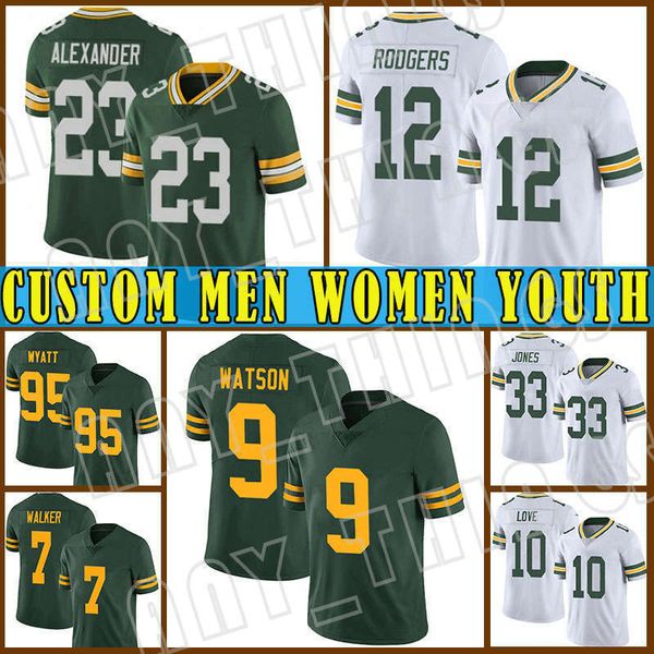 

12 aaron rodgers custom 9 christian watson green 33 aaron jones men 23 jaire alexander football packer jersey 28 dillon 10 love devonte wyat, Black;red