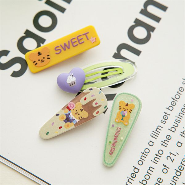 

yamog girl cute animal letters heart square hair clips barrettes 4 sets color tiger bear rabbit dog pattern acrylic side bang hairpin ponyta, Golden;silver