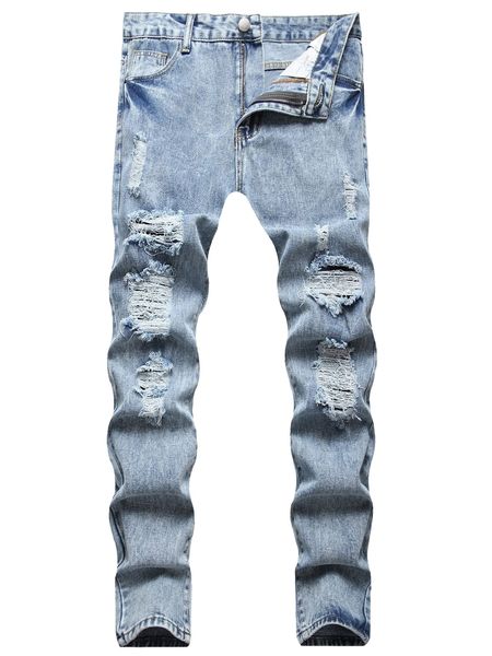 

men ripped slim straight jeans b6tk#, Blue