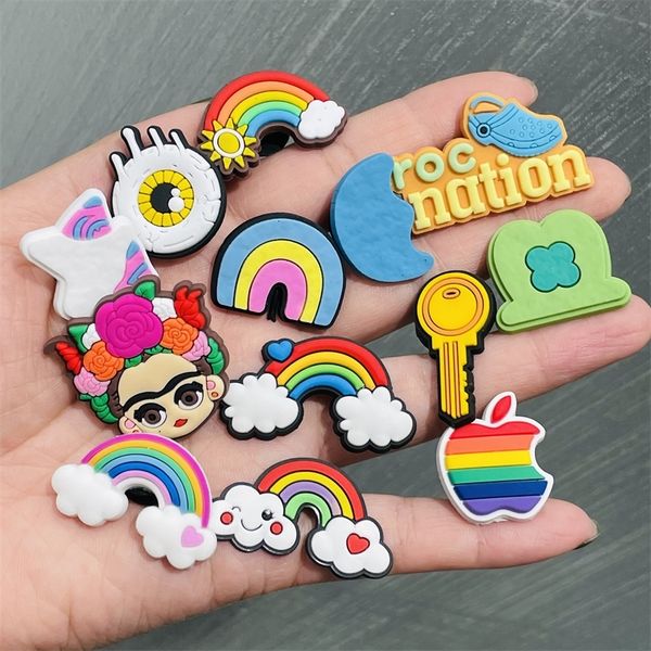 

arrival 1pcs rainbow eyes apple girls garden shoe charms accessories pvc shoe decoration for wristbands croc jibz kids gifts 220713, White;pink