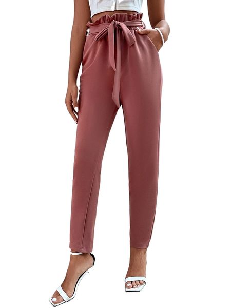 

paperbag waist belted pants q9jn#, Black;white