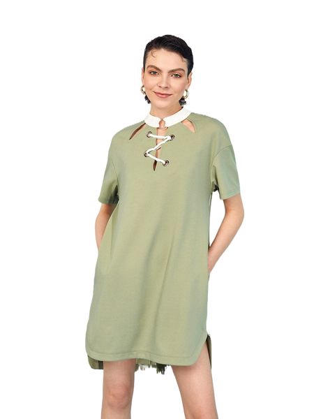 

x ecka lace up o-ring cutout dress e2nb#, Black;gray