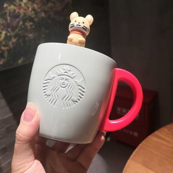 

limited starbucks new year cup snow mouse stainless steel deskcup with lid handle coffee drinking office