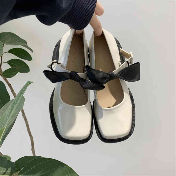 

dress shoes ins sweet cool style ~ fairy shoes with small feet, bow tie, square head and thick heel french mary jane, Black