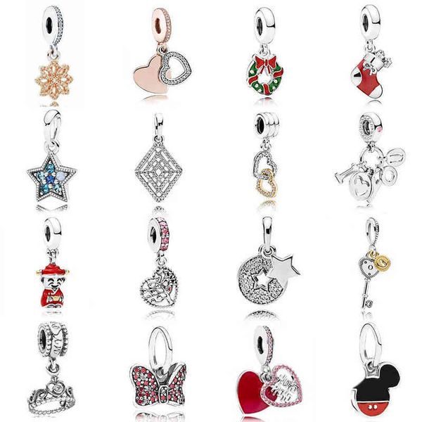 

new 2019 100% 925 sterling silver star key crown sock heart shape tree pendant charm fit diy original women bracelet jewelry aa220315, Bronze;silver