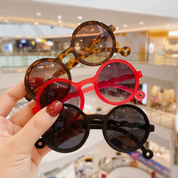 Crianças Cores de cores redondas de óculos de sol UV polarizado Leopard menino sólido meninas adoráveis ​​óculos