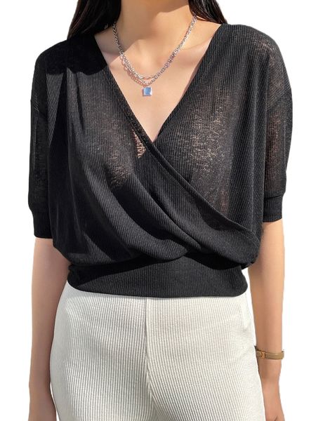 

dazy-less surplice neck drop shoulder tee s5qy#, White