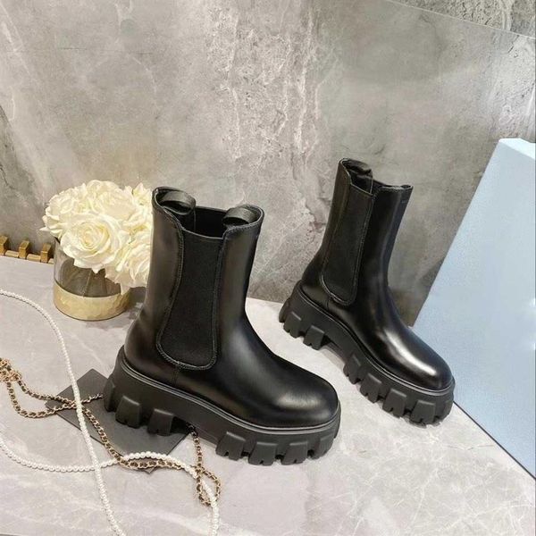 

designer re-nylon brushed leather ankle 5.5cm thick boots black white combat boot winter martin bootties with adjustable buckle si305j